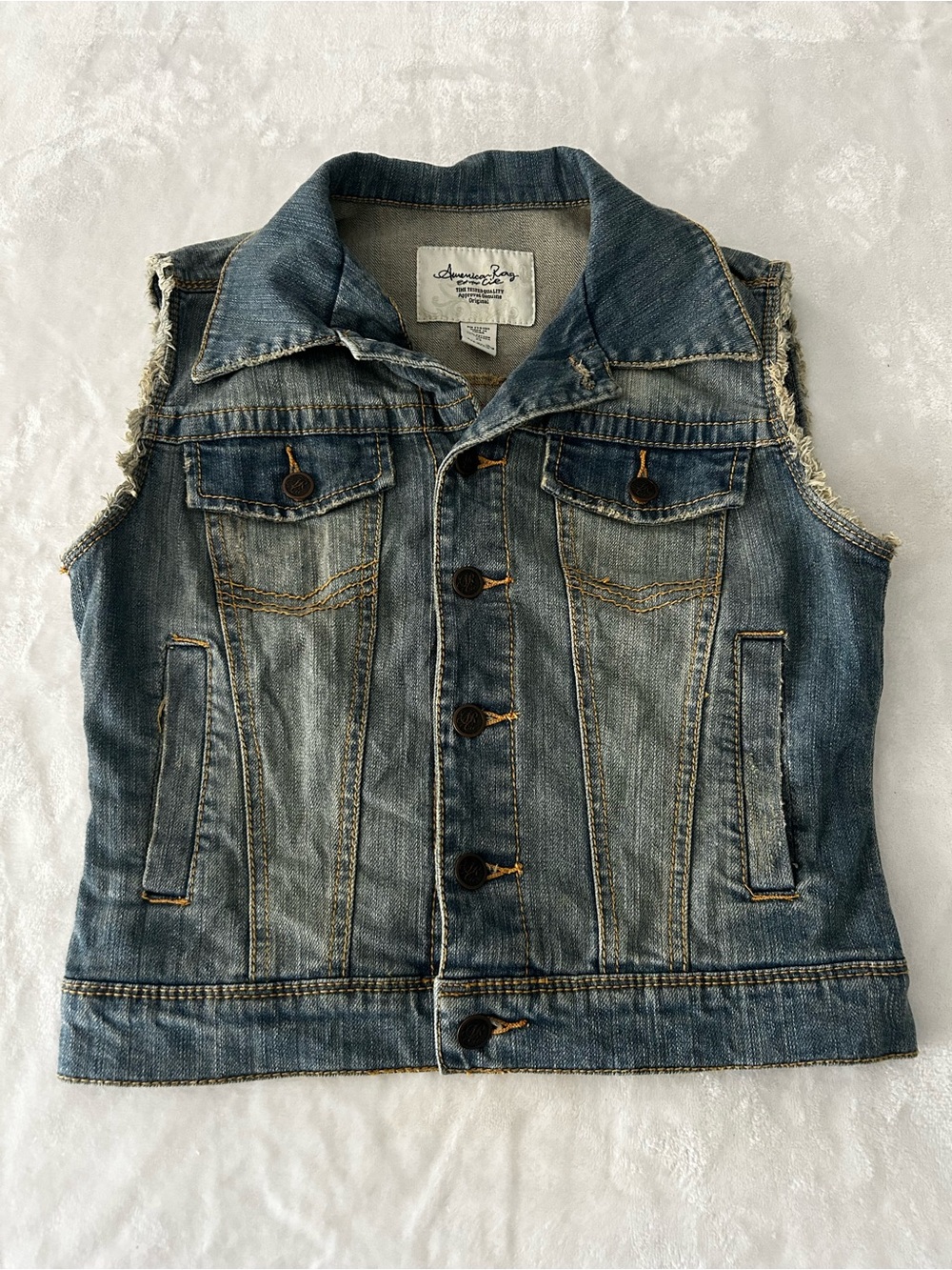 American Rag Women’s Small Blue Denim Button Up Sleeveless Jean Vest
